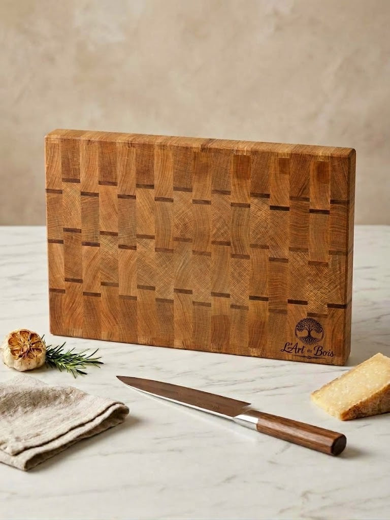Billot de cuisine en hêtre et noyer – Bois de bout