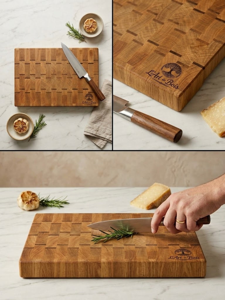Billot de cuisine en hêtre et noyer – Bois de bout